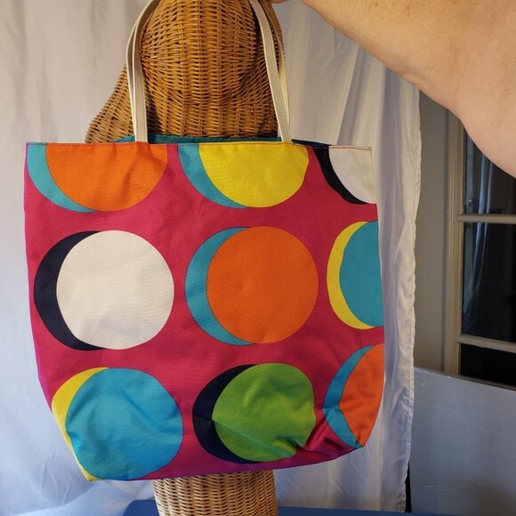 Estee Lauder Pink Circles Canvas Beach Tote Bag with White Handles - Picture 3 of 5